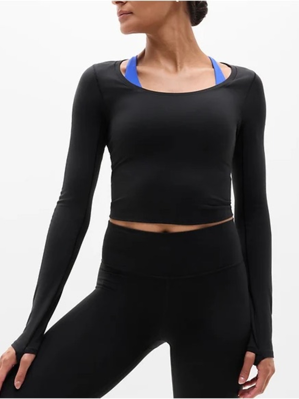 Athleta Transcend‎ Long Sleeve Crop Top Black- XXS